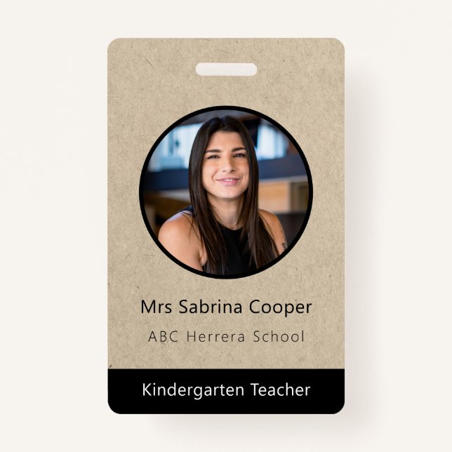 Faux Kraft Minimalist ID Card Photo Name Logo ID Badge (Front)