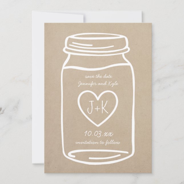Faux Kraft Paper rustic mason jar save the date (Front)