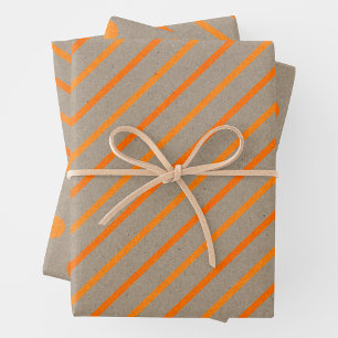 Faux Kraft Paper With Orange Stripes & Polka Dots