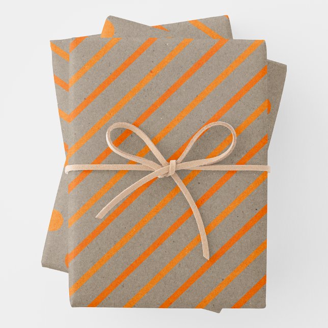 Faux Kraft Paper With Orange Stripes & Polka Dots (Faux Kraft Paper w/ Two-Tone Orange Stripes & Polka Dots)