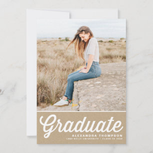 Faux Kraft Retro Bold Typography Photo Graduation Invitation