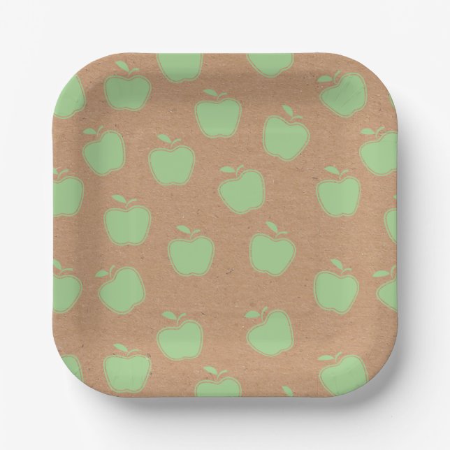 Faux Kraft Rustic Apple Of My Eye Baby Shower Paper Plate (Front)