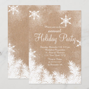 faux kraft rustic snow winter corporate holiday invitation