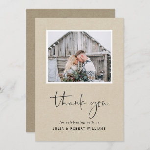 Faux Kraft Rustic Wedding 2 Photo Thank You Card