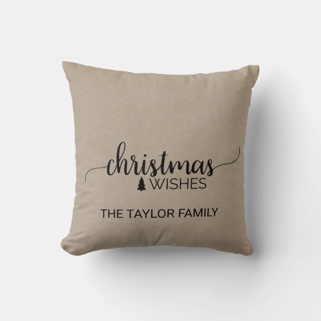 Faux Kraft Simple Calligraphy Christmas Cushion (Front)