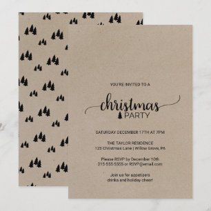 Faux Kraft Simple Calligraphy Christmas Party Invitation