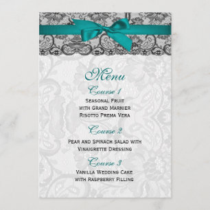 Faux lace and ribbon aqua ,black wedding Menu