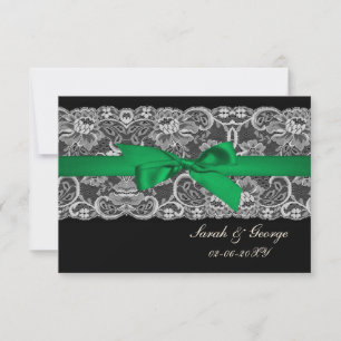 Faux lace and ribbon "emerald green" 3.5 x 5 rsvp card