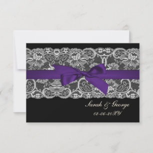 Faux lace and ribbon purple black 3.5 x 5 rsvp card