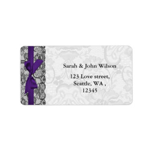 Faux lace and ribbon purple black address labels