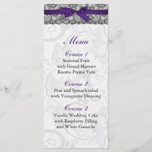 Faux lace and ribbon purple black wedding Menu
