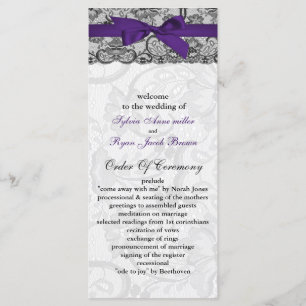 Faux lace and ribbon purple black wedding programs programme