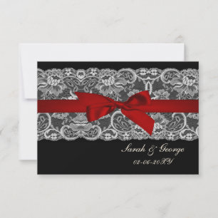 Faux lace and ribbon red , black 3.5 x 5 rsvp card