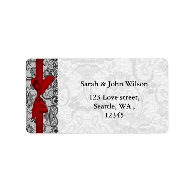 Faux lace and ribbon red , black  address labels (Front)