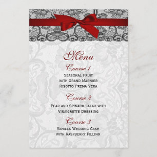 Faux lace and ribbon red ,black  wedding Menu