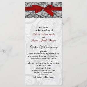 Faux lace and ribbon red , black wedding programs programme