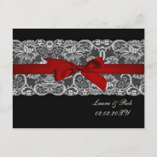 Faux lace and ribbon red ,black wedding Thank You Postcard
