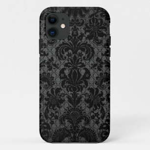 faux lace black grey damask pattern iPhone 11 case