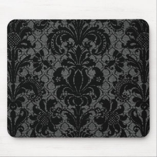 faux lace black grey damask pattern mouse mat