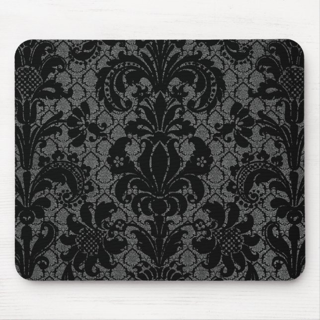 faux lace black grey damask pattern mouse mat (Front)