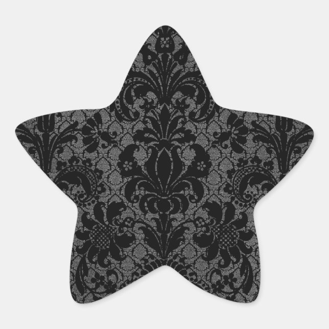 faux lace black grey damask pattern star sticker (Front)