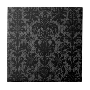 faux lace black grey damask pattern tile