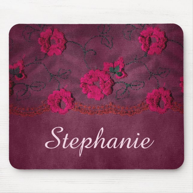 Faux Lace purple floral Mouse Mat (Front)