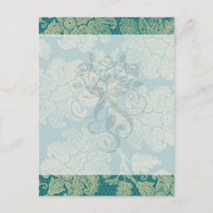 faux lace teal and cream floral damask pattern postcard