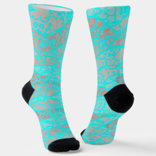 Faux Lace Teal Blue Aqua Turquoise Fishnet Socks