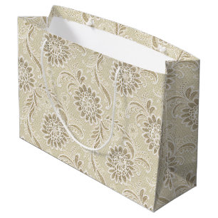 Faux Lace White on Ivory Wedding Bridal Retirement Large Gift Bag