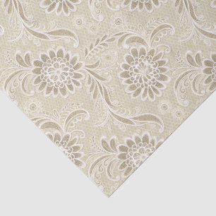 Faux Lace White on Ivory Wedding Bridal Retirement Tissue Paper