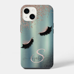 Faux Lashes Black Glitter Diamonds Green iPhone 14 Case