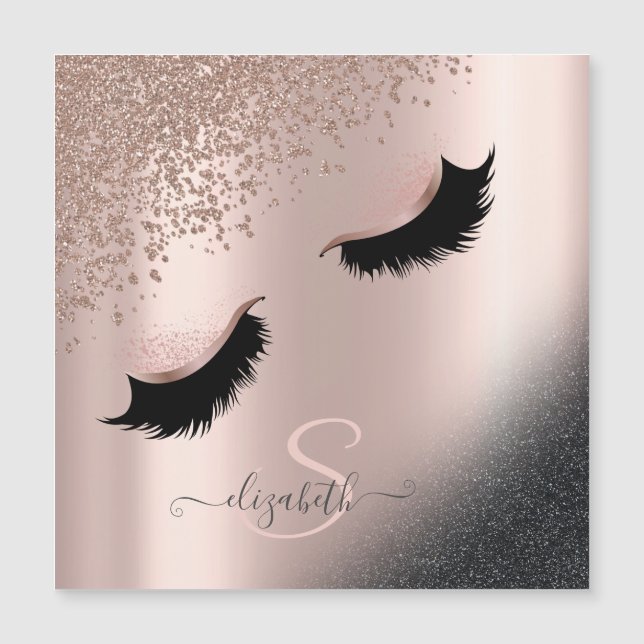 Faux Lashes Black Glitter Diamonds Rose Gold (Front)
