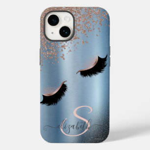 Faux Lashes Black Glitter Diamonds Rose Gold,Blue Case-Mate iPhone 14 Case