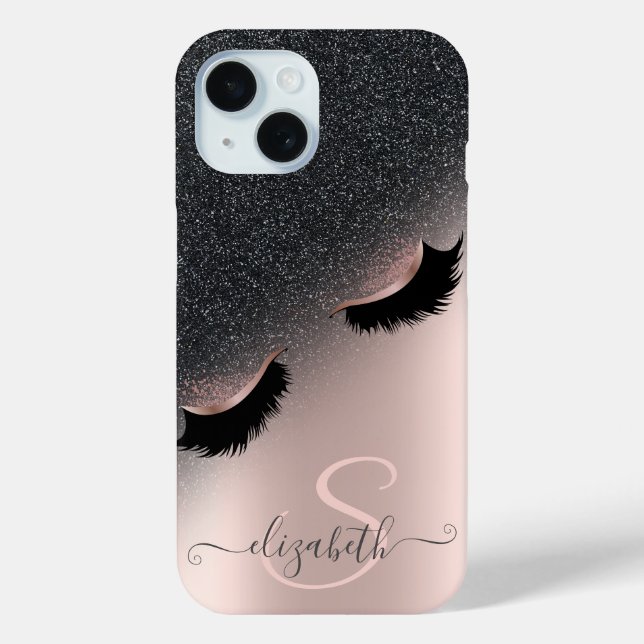 Faux Lashes Black Glitter Ombre Rose Gold Case-Mate iPhone Case (Back)