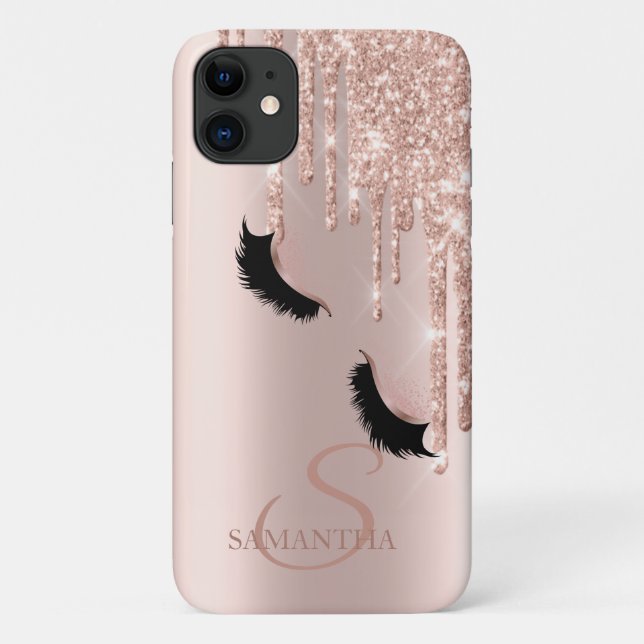 Faux Lashes Glitter  Rose Gold Drips Case-Mate iPhone Case (Back)
