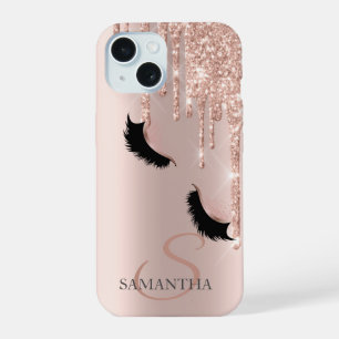 Faux Lashes Glitter Rose Gold Drips iPhone 15 Case