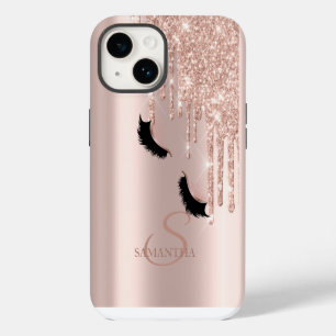 Faux Lashes Glitter Rose Gold Drips  iPhone 14 Case