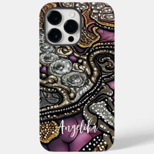 Faux Leather Abstract Minimalist   Custom Name Case-Mate iPhone 14 Pro Max Case