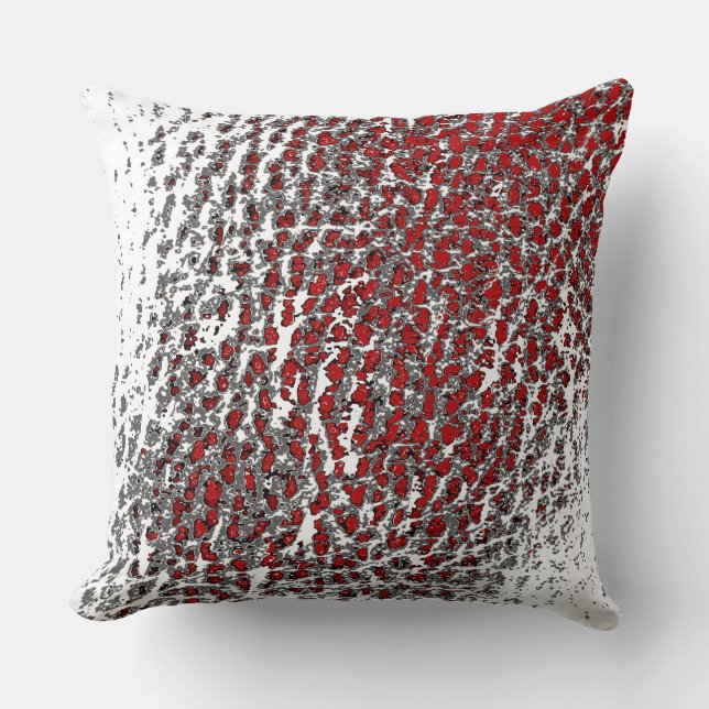 Faux Leather Abstract Mix BLK White & Red Cushion (Front)