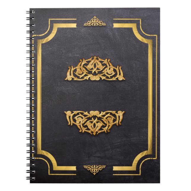 Faux Leather and Gilded Gold Scrollwork Notebook (Front)
