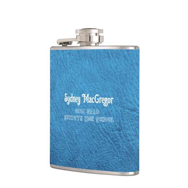 Faux Leather Aqua Blue Daughter Grad Gift Hip Flask (Left)