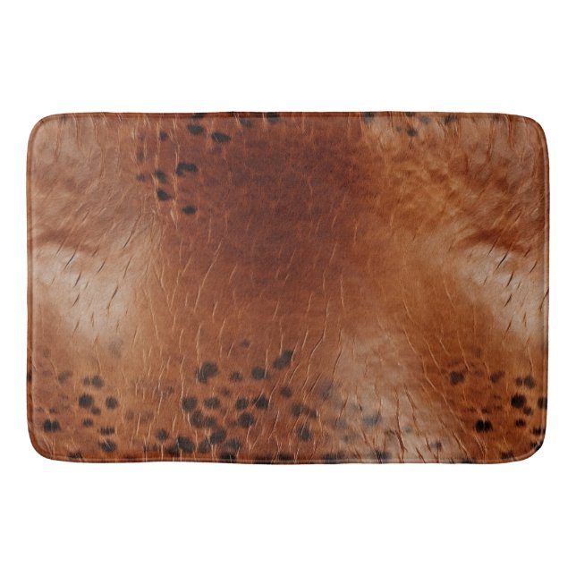 Faux Leather Brown Leopard Spots Bath Mat (Front)