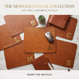 Faux Leather Brown Minimalist Monogram Mouse Mat