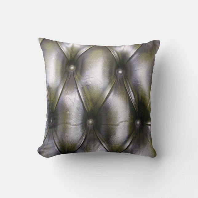 Faux leather chesterfield dark green throw pillow (Front)