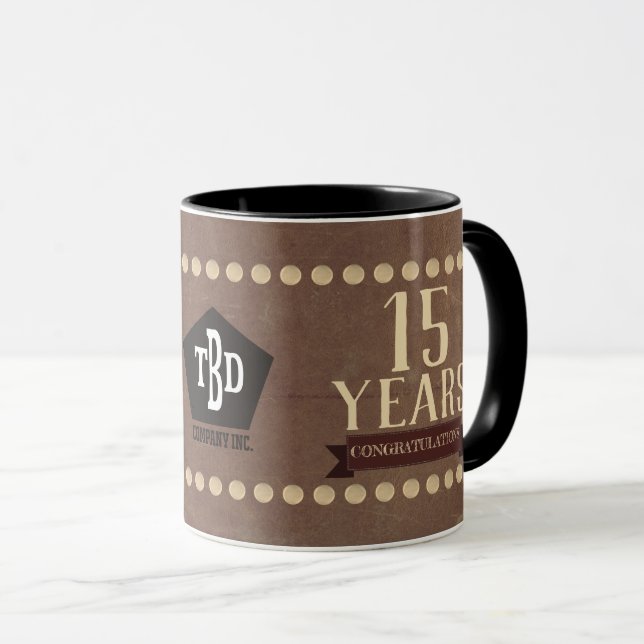 Faux leather employee milestone anniversary mug (Front Right)