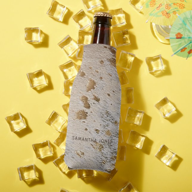 Faux Leather Gold Cowhide Personalised Your name Bottle Cooler (In Situ Summer)