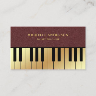 Faux Leather Gold Piano Keyboard Teacher Pianist Business Card