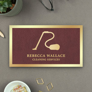 Faux Leather Gold Vacuum Cleaner Cleaning Services Business Card