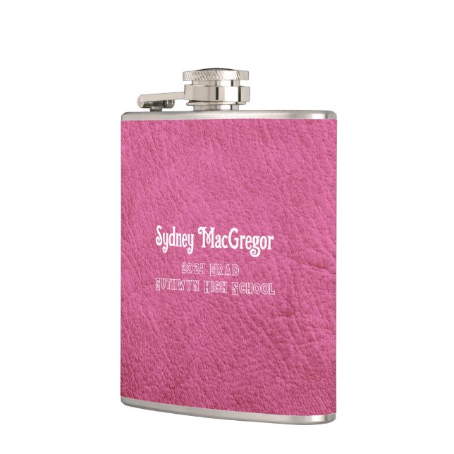 Faux Leather Hot Pink Daughter Grad Gift Hip Flask (Left)